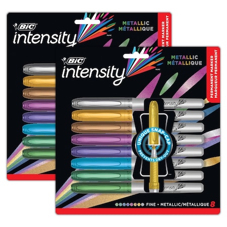 Bic Intensity Metallic Permanent Markers, Fine Point, Assorted Metallic, 8 Colors, 2PK GMPMP81-AST
